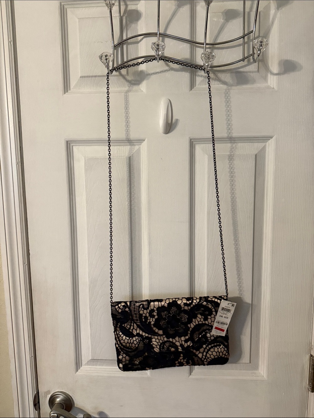 INC International Concepts Black Lace Overlay Clutch with Cream Underlay